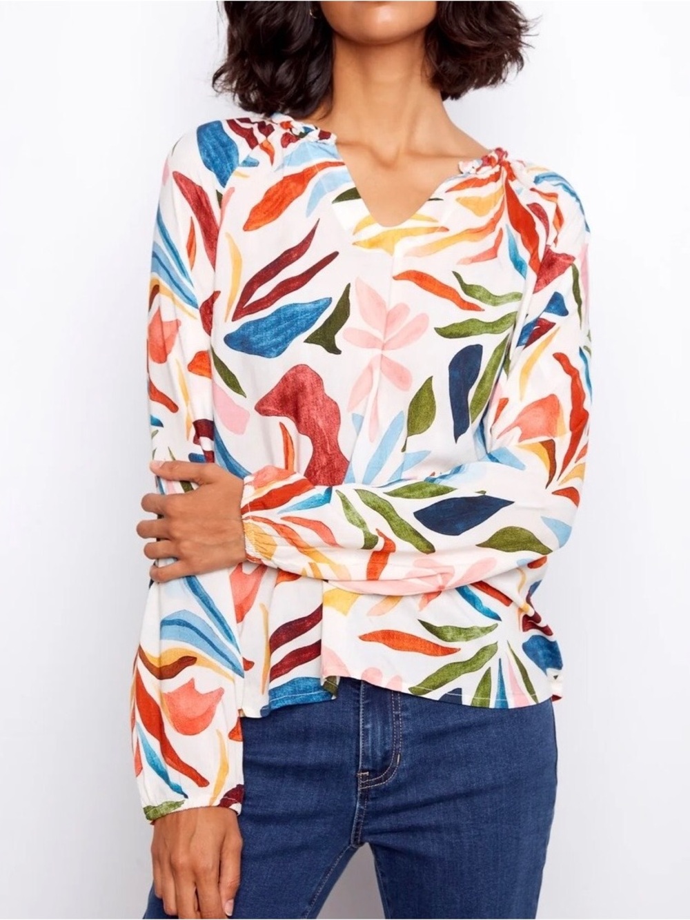 NWOT Charlie B Colourful Popover Blouse